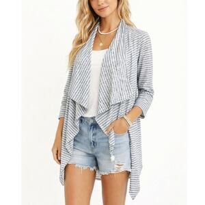 2/$15 The Limited Linen Blend Drapey Cardigan Sweater Blue Striped Size M